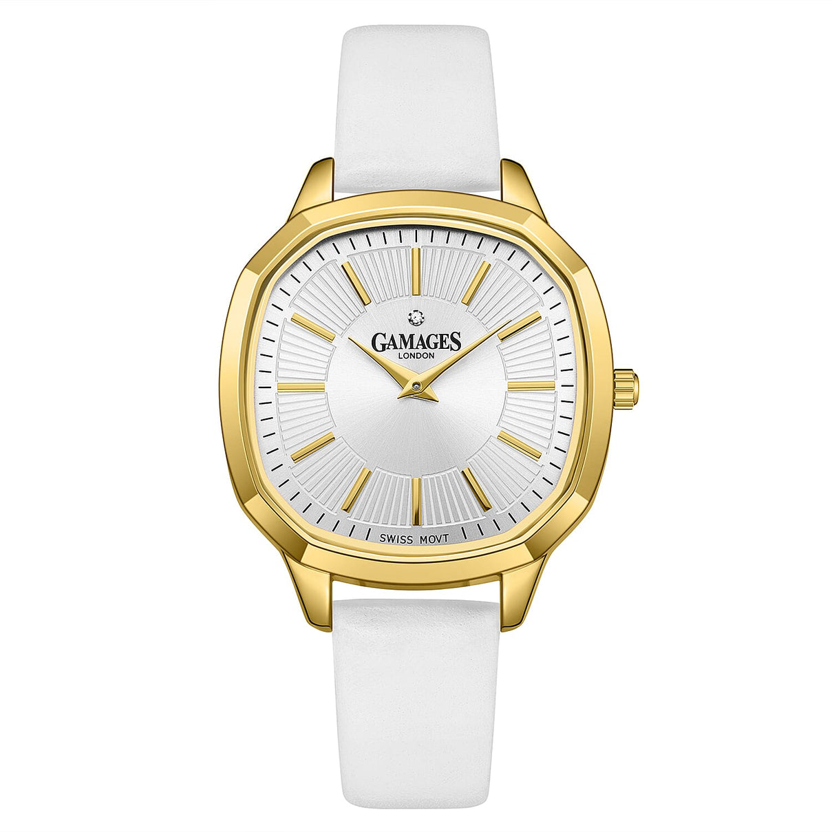 GAMAGES OF LONDON Enchanted Quartz Movement 3ATM Water Resistant Ladies Watch in Gold with White Leather Strap 8352929 0