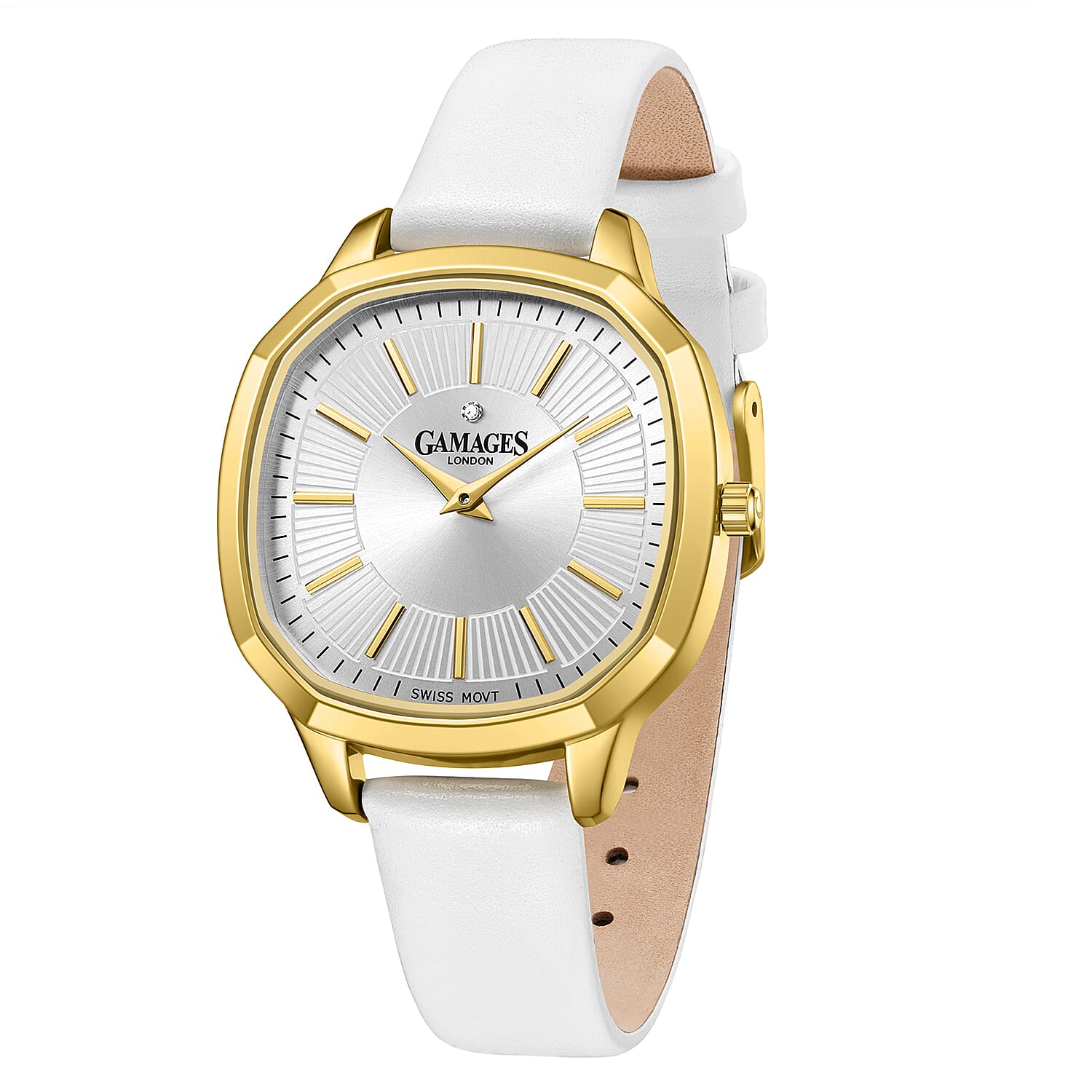 GAMAGES OF LONDON Enchanted Quartz Movement 3ATM Water Resistant Ladies Watch in Gold with White Leather Strap 8352929 2