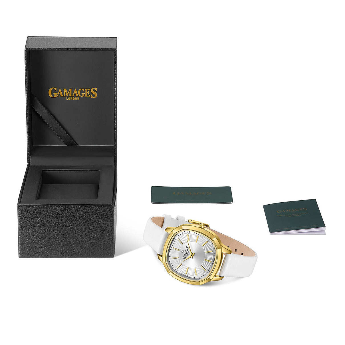 GAMAGES OF LONDON Enchanted Quartz Movement 3ATM Water Resistant Ladies Watch in Gold with White Leather Strap 8352929 4