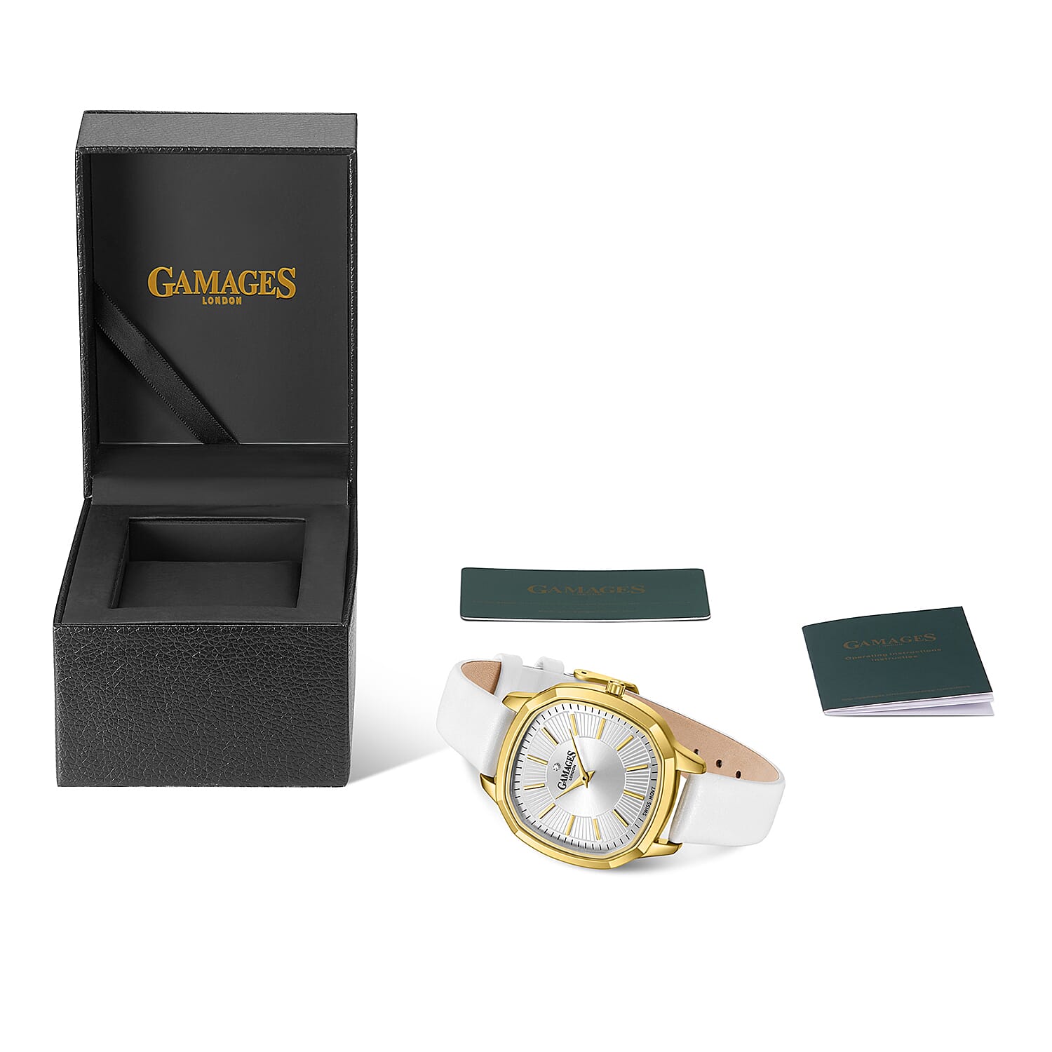 GAMAGES OF LONDON Enchanted Quartz Movement 3ATM Water Resistant Ladies Watch in Gold with White Leather Strap 8352929 4