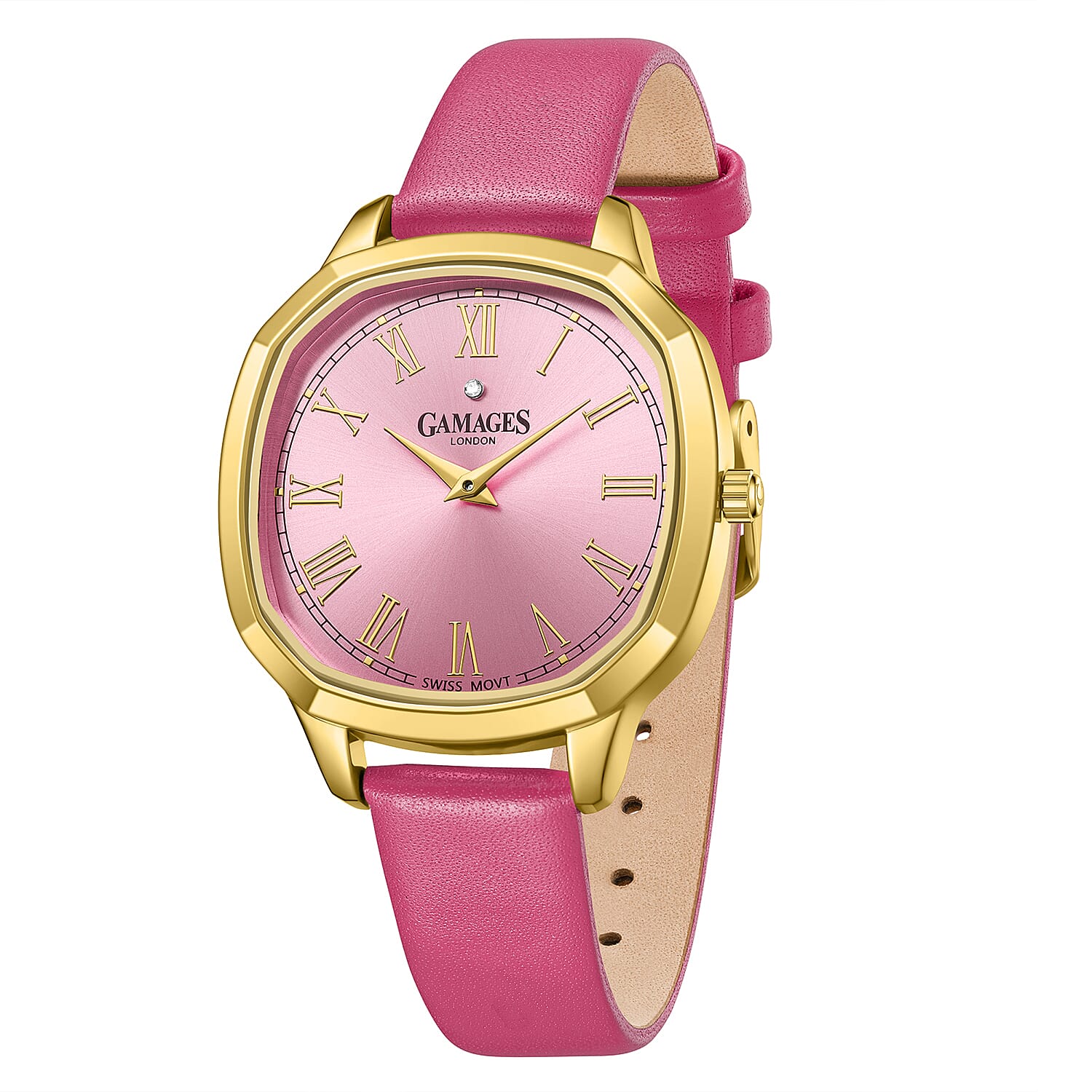 GAMAGES OF LONDON Enchanted Diamond Swiss Quartz Movement 3ATM Water Resistant Gold Dial Ladies Watch with Pink Leather Strap 8352936 2