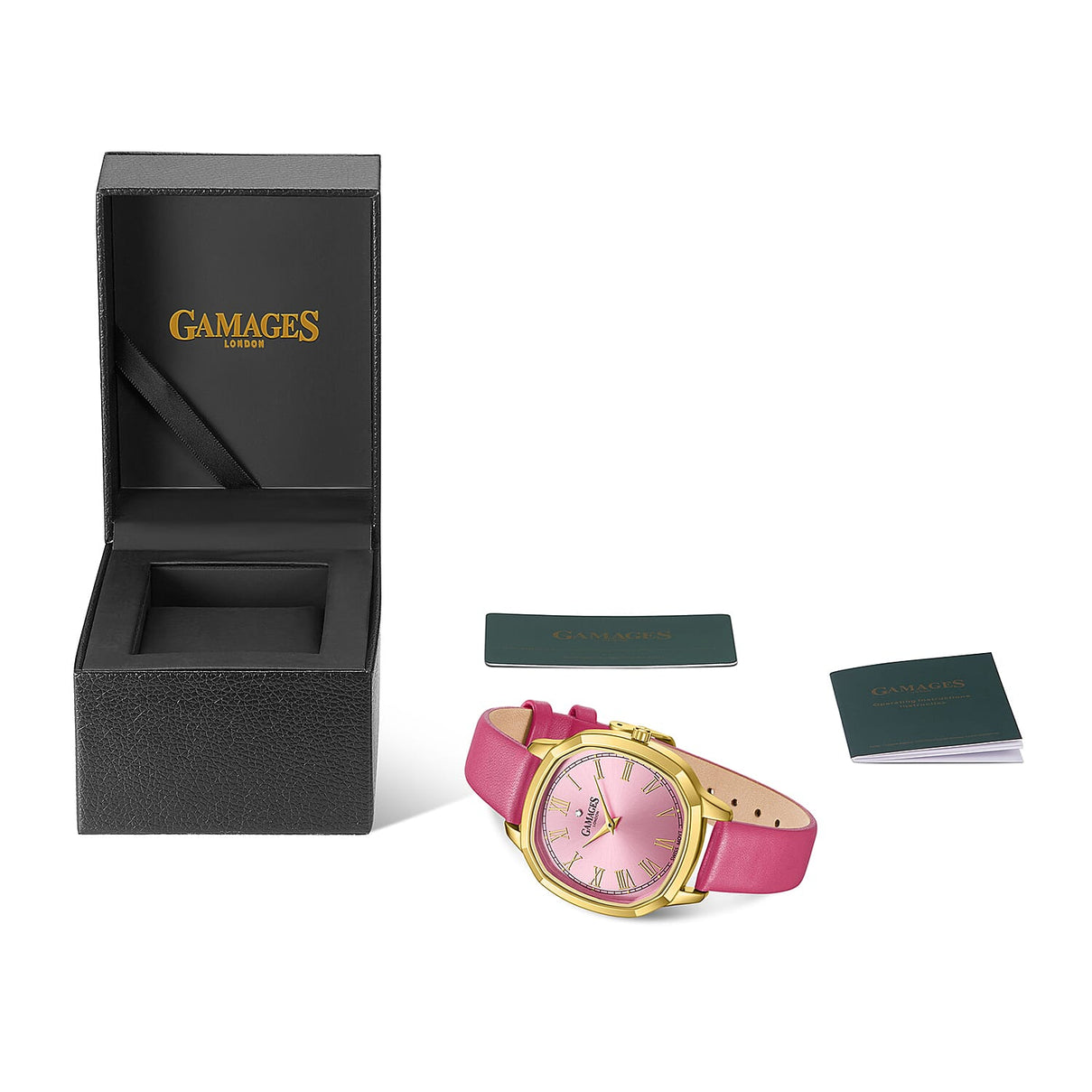 GAMAGES OF LONDON Enchanted Diamond Swiss Quartz Movement 3ATM Water Resistant Gold Dial Ladies Watch with Pink Leather Strap 8352936 4