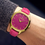 GAMAGES OF LONDON Glamorous Diamond Swiss Quartz 3ATM WR Fuchsia Pink Dial & Gold Case Ladies Watch with Pink Leather Strap