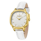 GAMAGES OF LONDON Glamorous Diamond Swiss Quartz 3ATM WR Ivory White Dial & Gold Case Ladies Watch with White Leather Strap