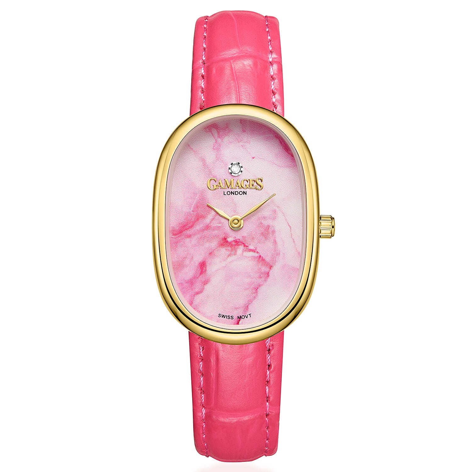 GAMAGES OF LONDON Divine Diamond Swiss Quartz 3ATM Ladies Watch with Steel Case &amp; Leather Strap - Gold-Pink 8580792 0