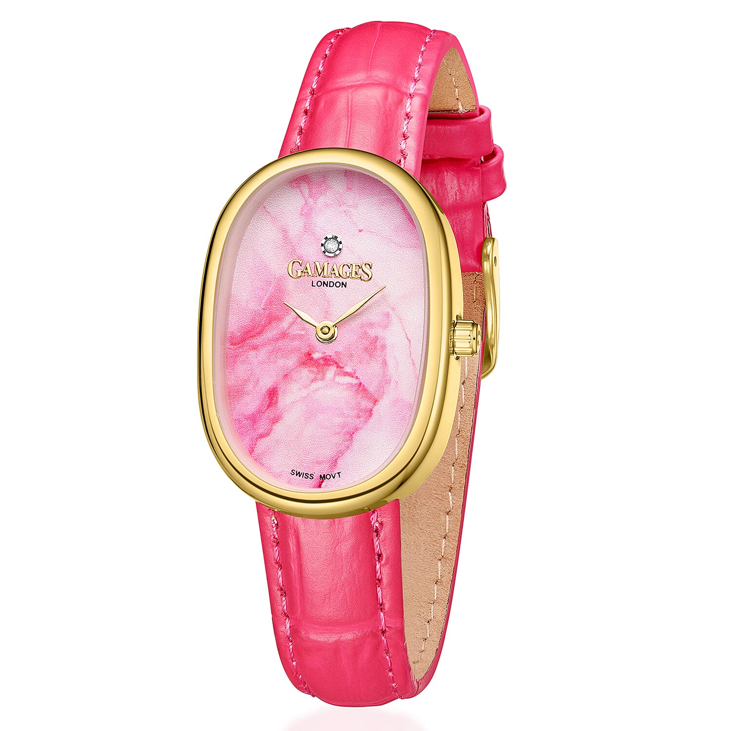 GAMAGES OF LONDON Divine Diamond Swiss Quartz 3ATM Ladies Watch with Steel Case &amp; Leather Strap - Gold-Pink 8580792 2