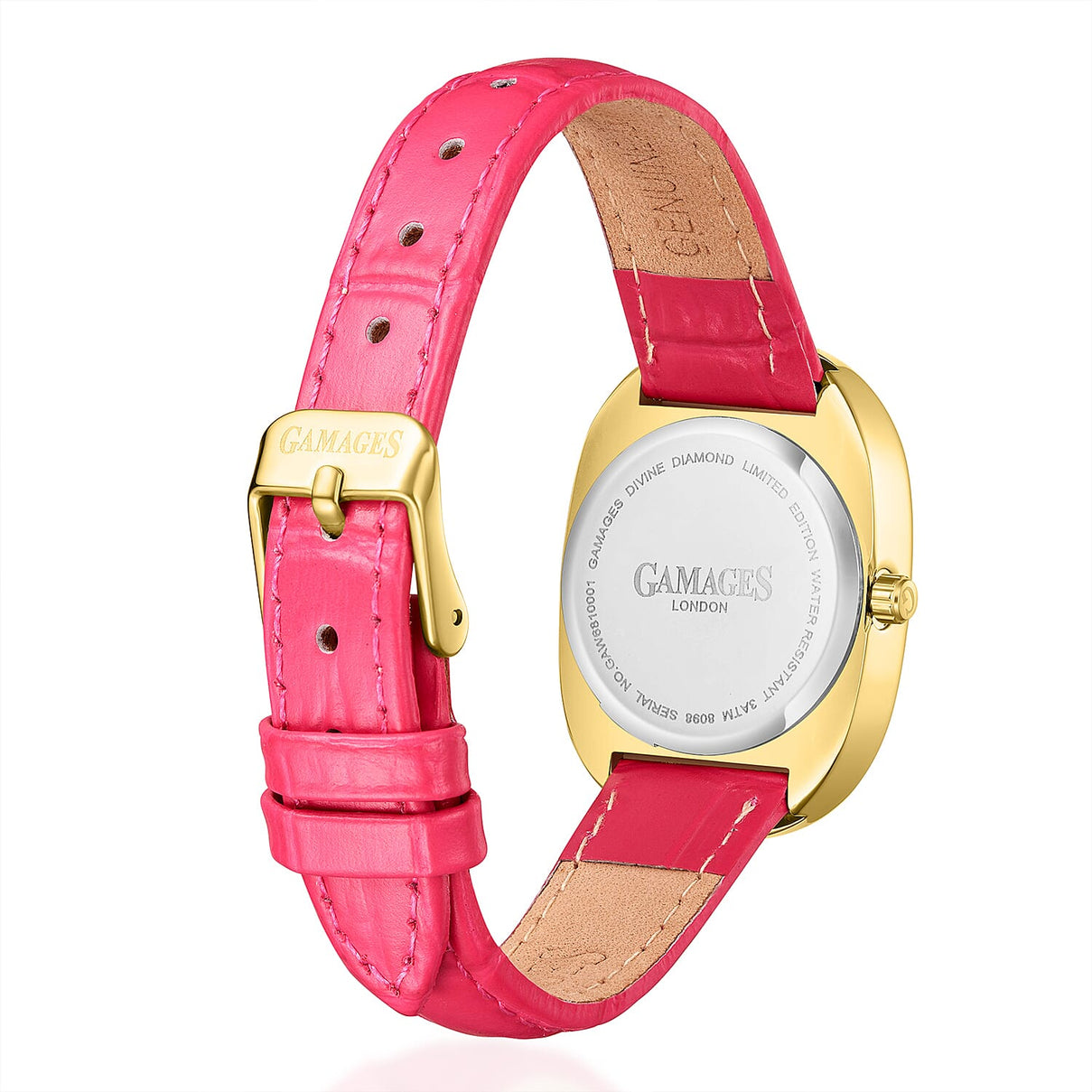 GAMAGES OF LONDON Divine Diamond Swiss Quartz 3ATM Ladies Watch with Steel Case &amp; Leather Strap - Gold-Pink 8580792 3