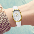 GAMAGES OF LONDON Divine Diamond Swiss Quartz 3ATM Ladies Watch with Steel Case & Leather Strap - Gold-White