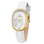 GAMAGES OF LONDON Divine Diamond Swiss Quartz 3ATM Ladies Watch with Steel Case & Leather Strap - Gold-White