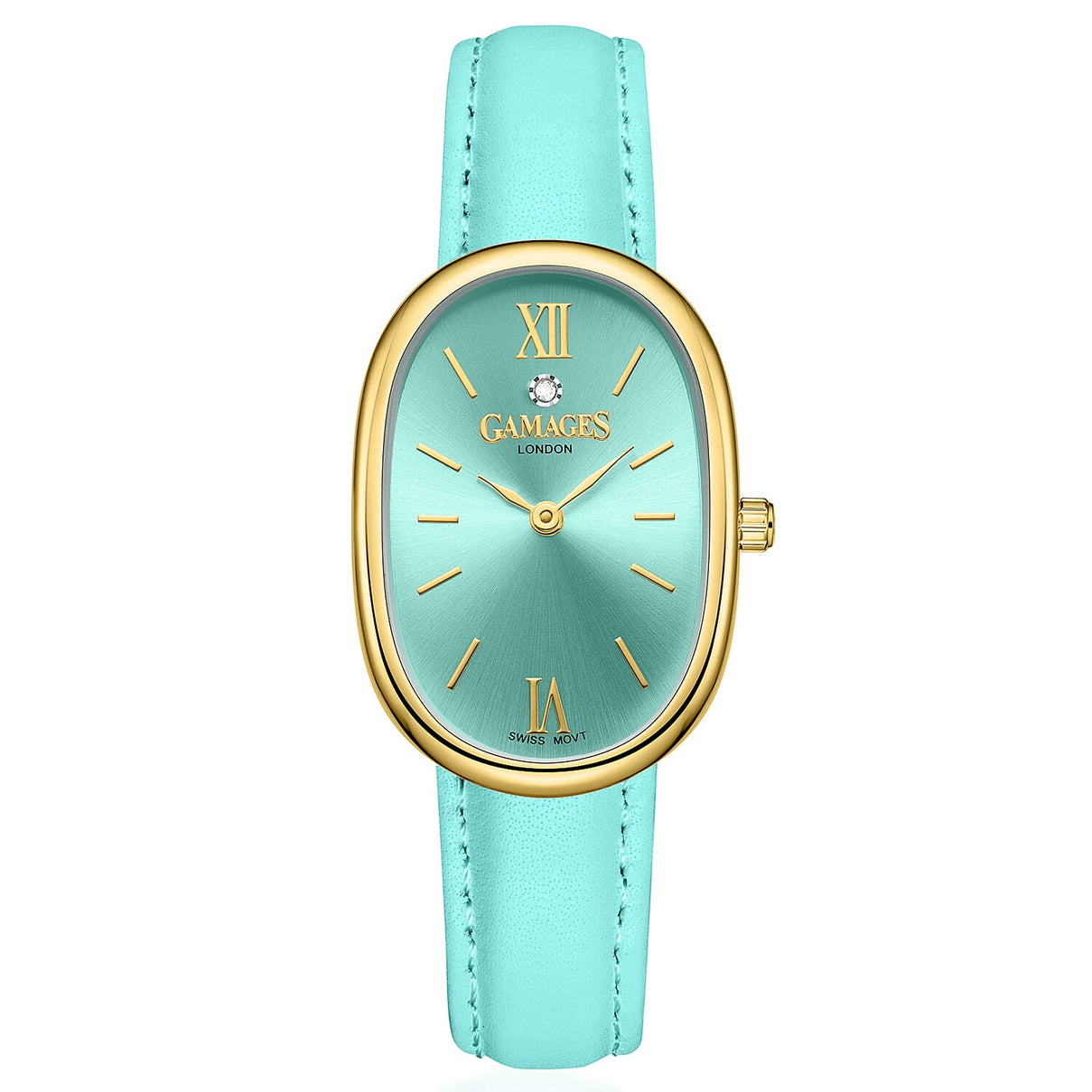 GAMAGES OF LONDON Eternal Diamond Swiss Quartz 3ATM Ladies Watch with Steel Case &amp; Leather Strap - Teal 8580784 0