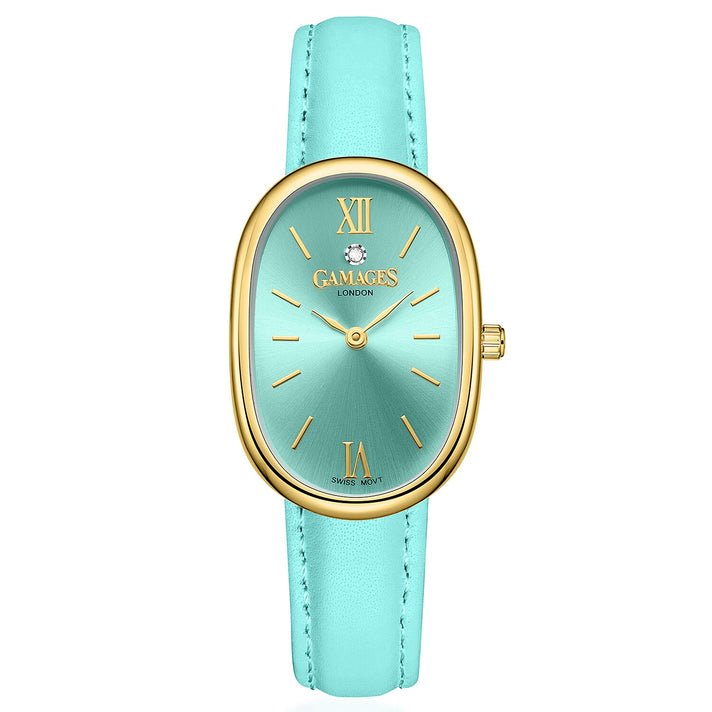 GAMAGES OF LONDON Eternal Diamond Swiss Quartz 3ATM Ladies Watch with Steel Case &amp; Leather Strap - Teal 8580784 1