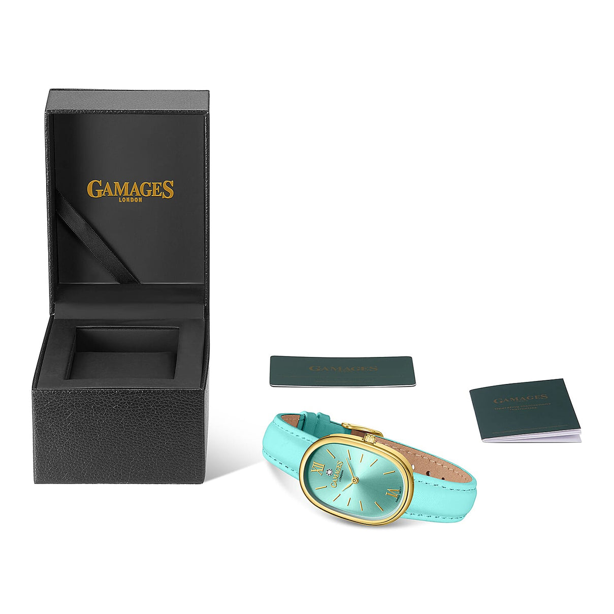 GAMAGES OF LONDON Eternal Diamond Swiss Quartz 3ATM Ladies Watch with Steel Case &amp; Leather Strap - Teal 8580784 4
