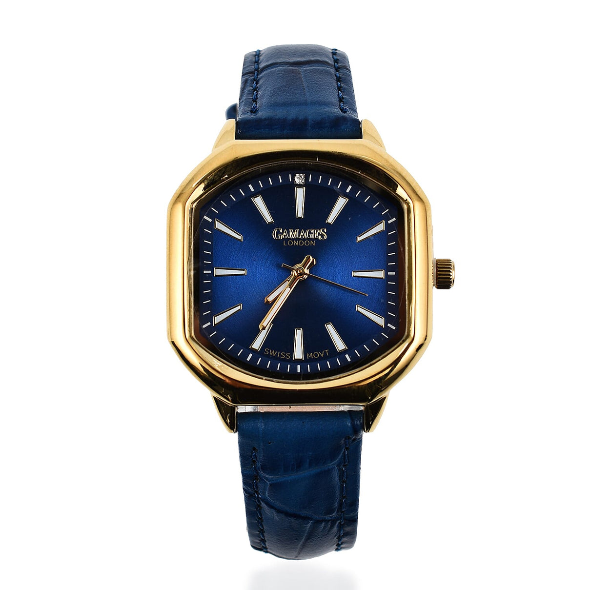 Gamages Of London Swiss Quartz Movement Water Resistant Ladies Viscountess Diamond Gold Navy Watch with Royal Blue Leather Bracelet 7648318 0
