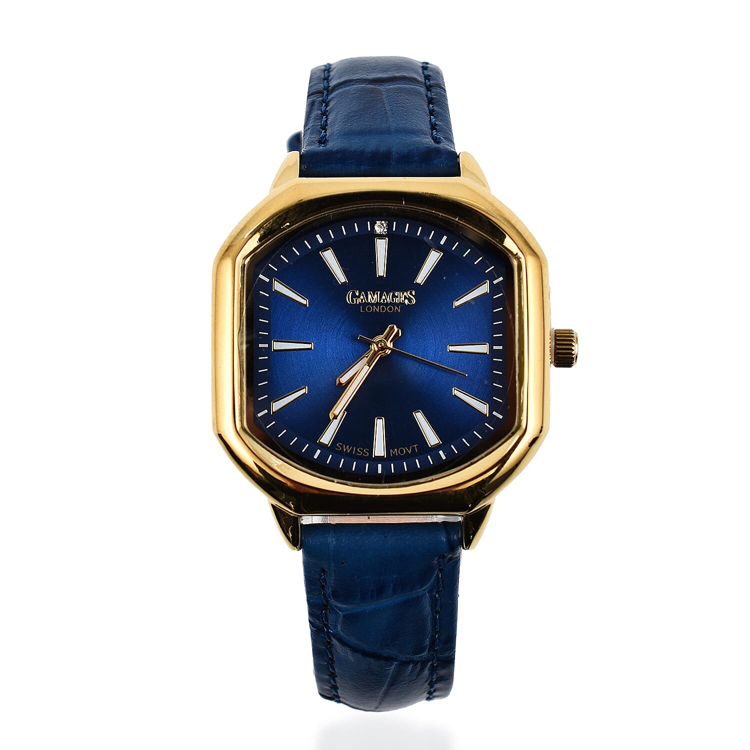 Gamages Of London Swiss Quartz Movement Water Resistant Ladies Viscountess Diamond Gold Navy Watch with Royal Blue Leather Bracelet 7648318 0