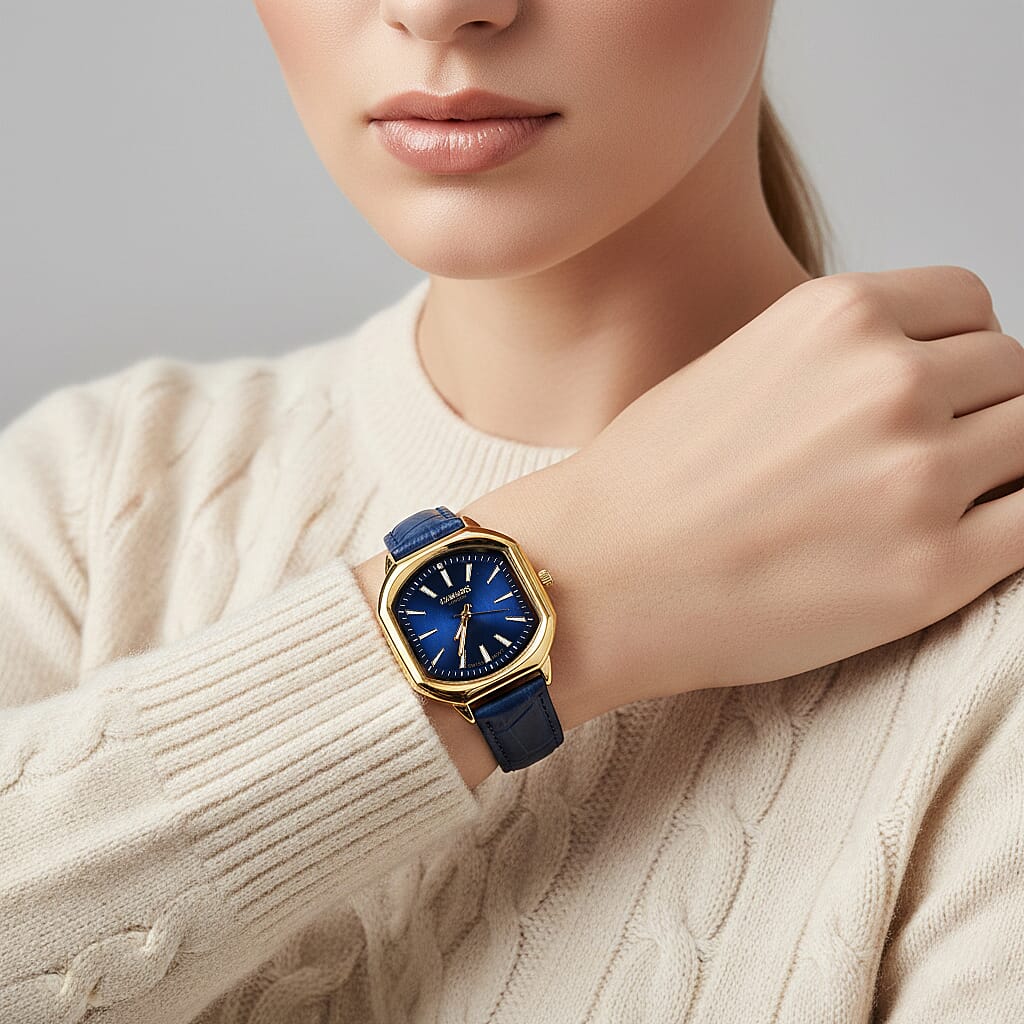 Gamages Of London Swiss Quartz Movement Water Resistant Ladies Viscountess Diamond Gold Navy Watch with Royal Blue Leather Bracelet 7648318 2