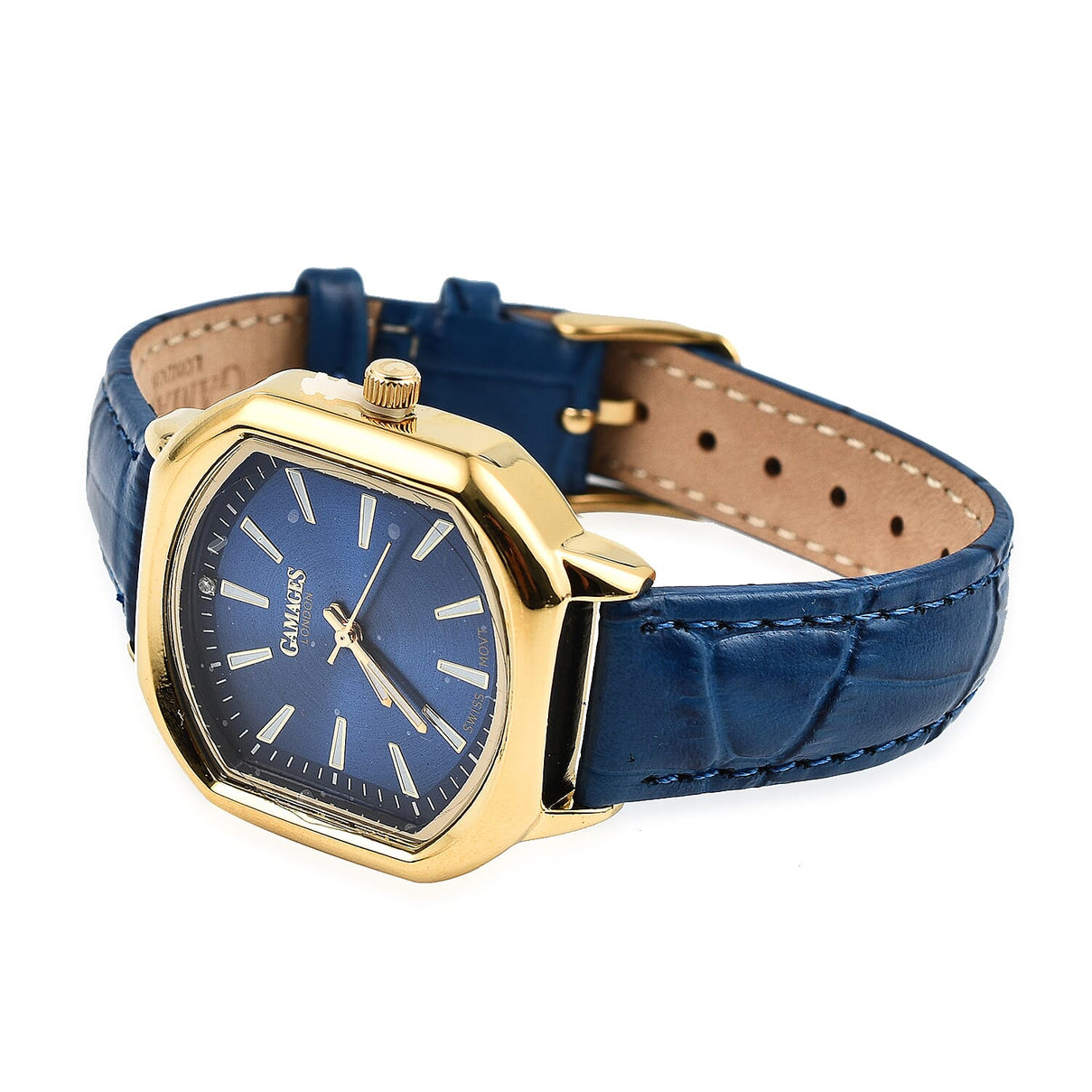 Gamages Of London Swiss Quartz Movement Water Resistant Ladies Viscountess Diamond Gold Navy Watch with Royal Blue Leather Bracelet 7648318 4