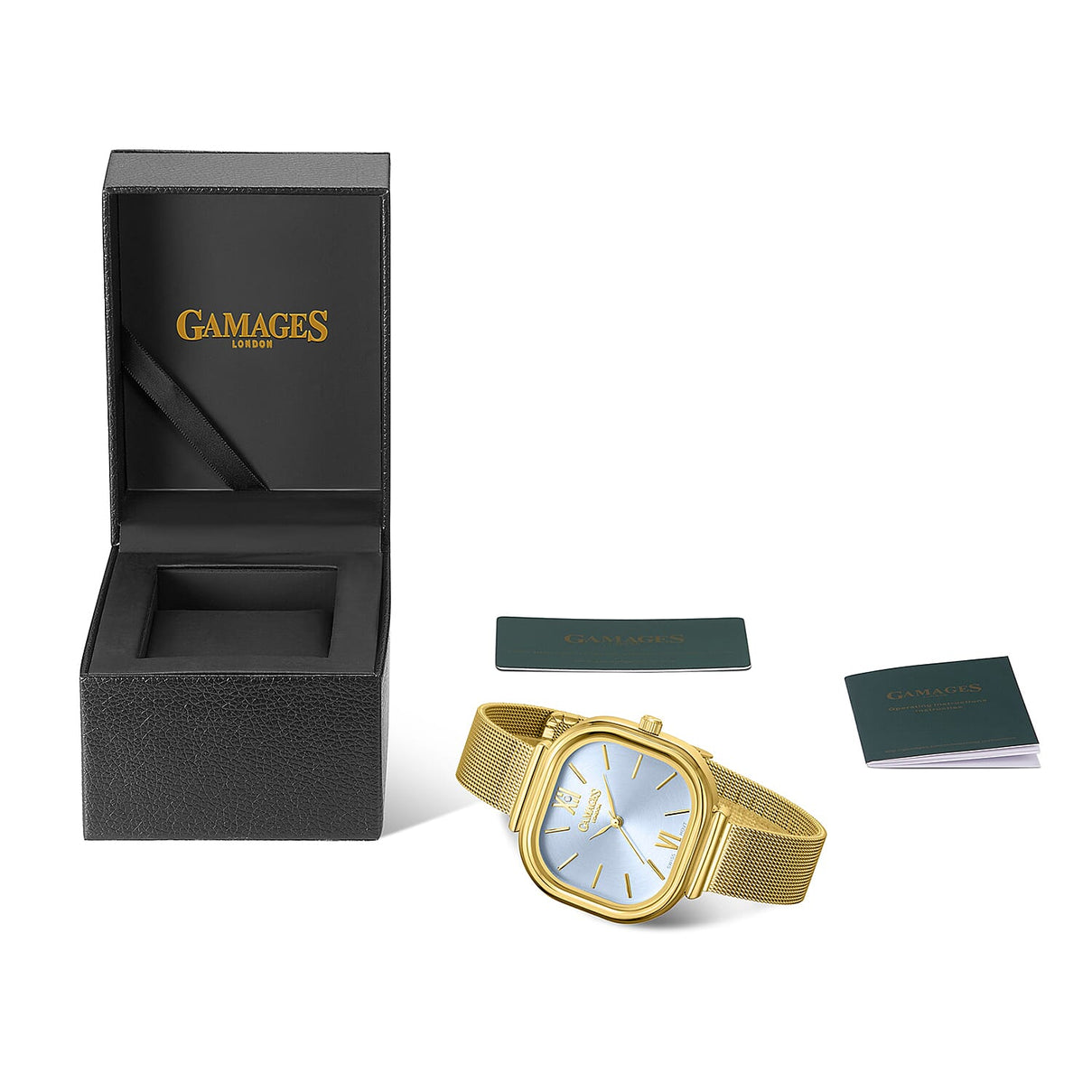 Gamages Of London TULIP Ladies Diamond Studded Swiss Movt. Aqua Blue Dial Water Resistant Watch with Gold Mesh Bracelet 7694285 5