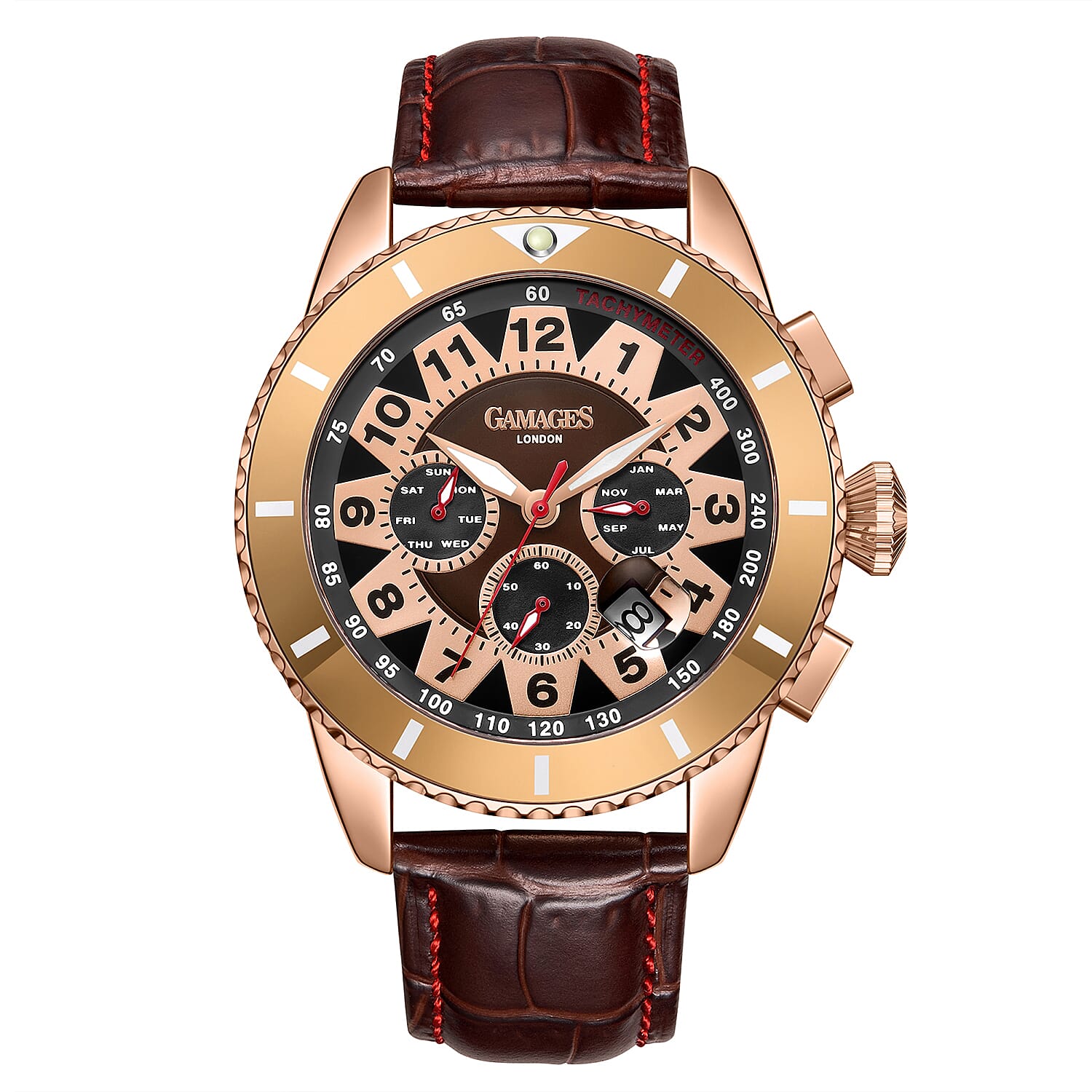 Gamages Of London Tycoon Automatic Mens Watch in Stainless Steel Brown Dial with Brown Leather Strap 7694283 0