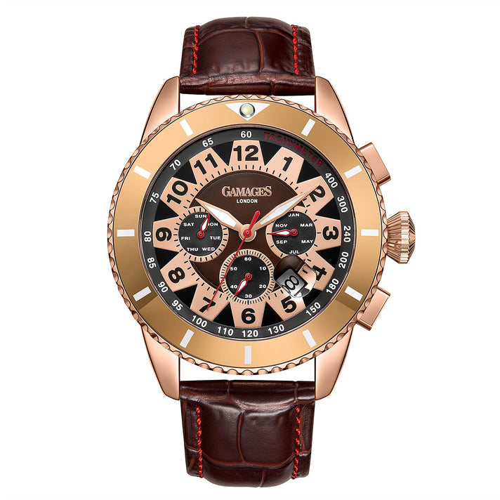Gamages Of London Tycoon Automatic Mens Watch in Stainless Steel Brown Dial with Brown Leather Strap 7694283 1