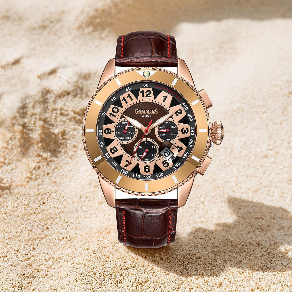 Gamages Of London Tycoon Automatic Mens Watch in Stainless Steel Brown Dial with Brown Leather Strap 7694283 2