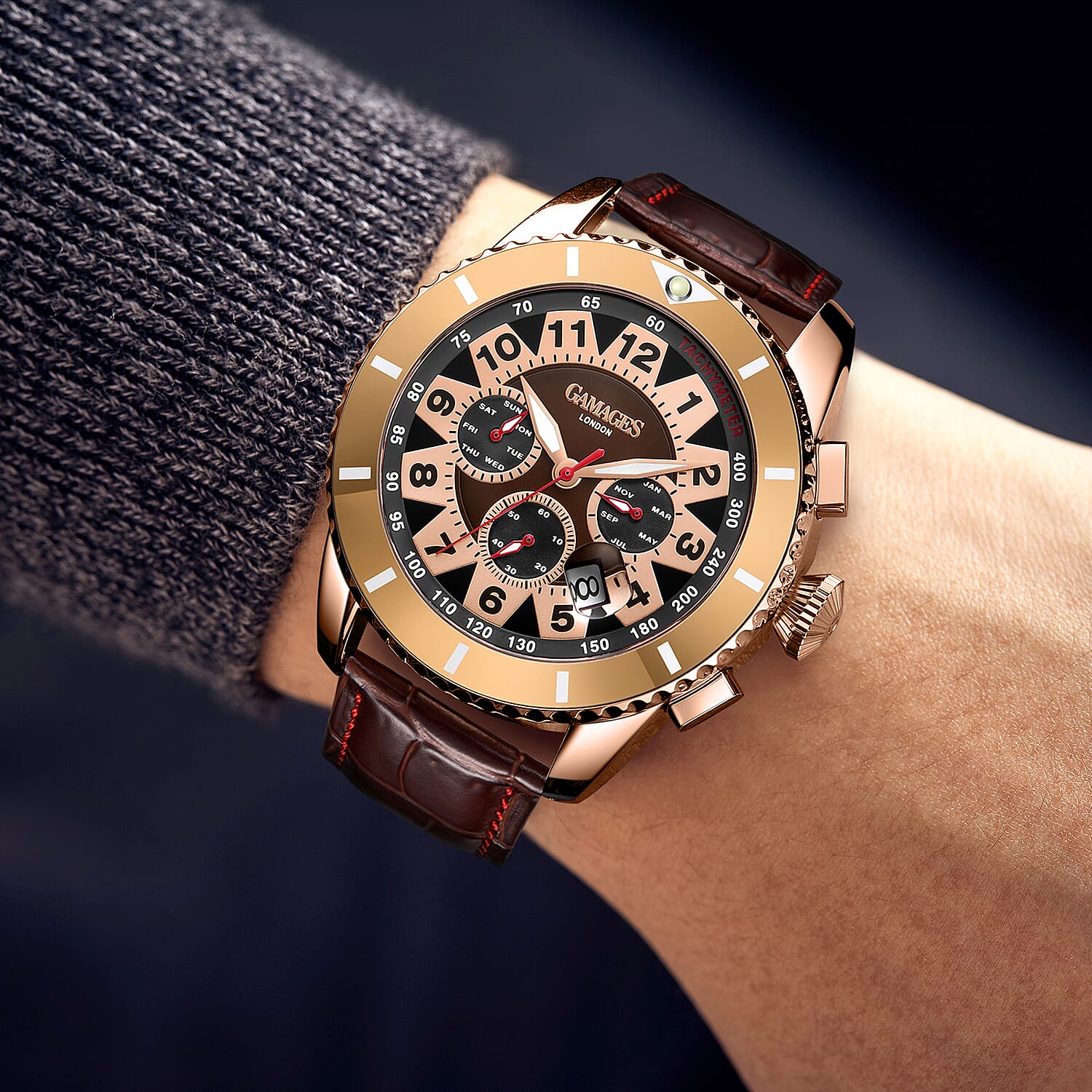 Gamages Of London Tycoon Automatic Mens Watch in Stainless Steel Brown Dial with Brown Leather Strap 7694283 4