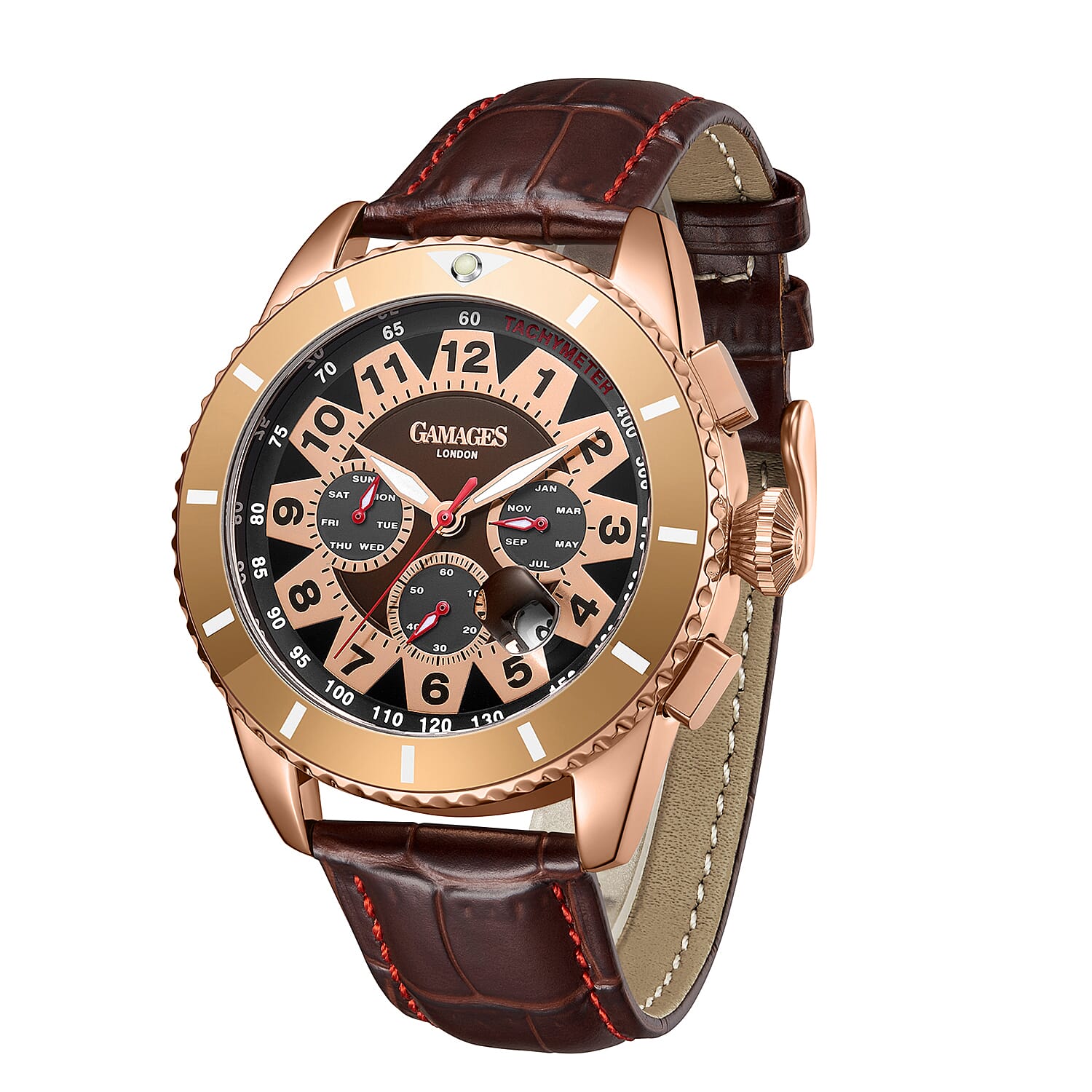Gamages Of London Tycoon Automatic Mens Watch in Stainless Steel Brown Dial with Brown Leather Strap 7694283 5