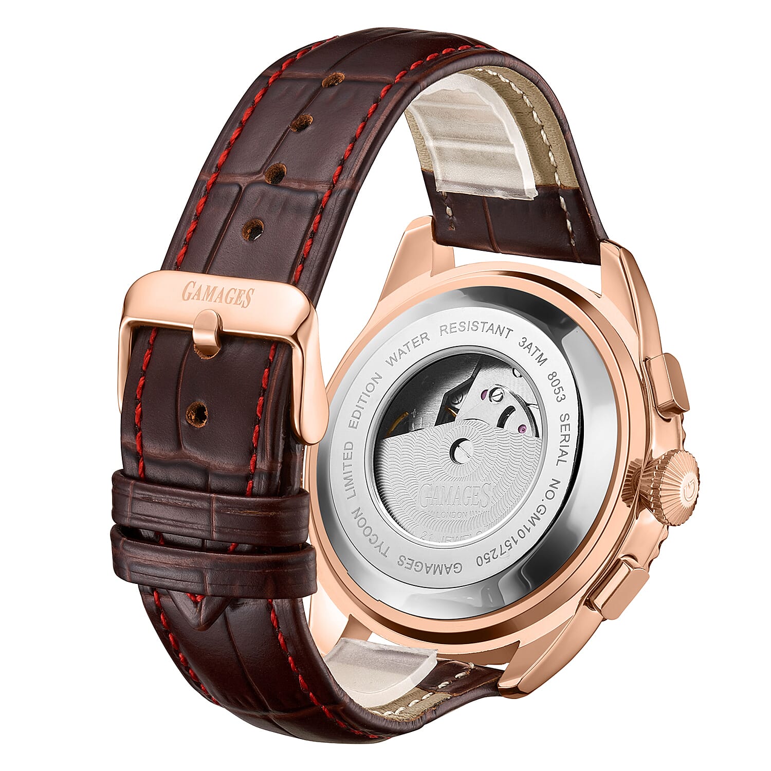 Gamages Of London Tycoon Automatic Mens Watch in Stainless Steel Brown Dial with Brown Leather Strap 7694283 6