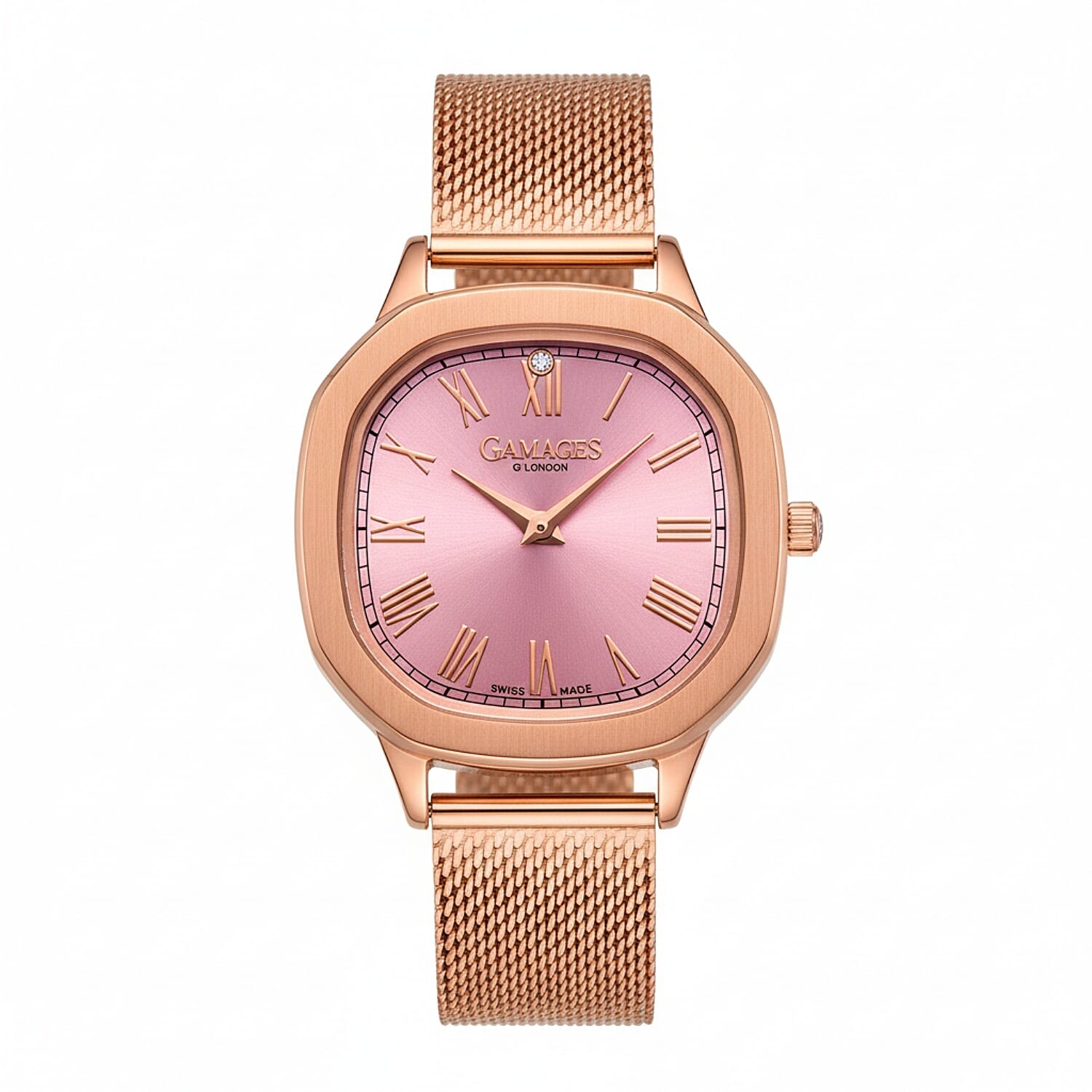 Gamages of London Evelyn Diamond Swiss Quartz Movt. Rose Pink Dial Rose Gold Case Ladies Watch with Rose Gold Milanese Strap V32512614 0