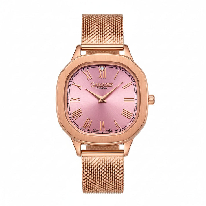 Gamages of London Evelyn Diamond Swiss Quartz Movt. Rose Pink Dial Rose Gold Case Ladies Watch with Rose Gold Milanese Strap 8269557 1