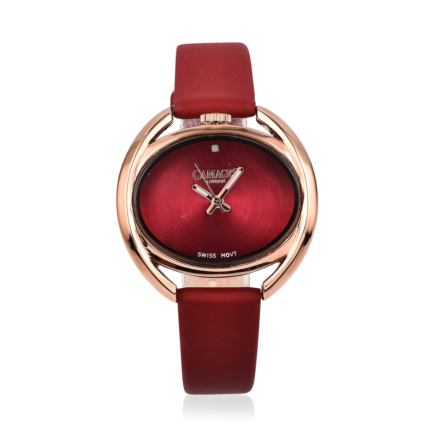 Gamages of London Gyre Diamond Swiss Quartz Movement Water Resistant Raspberry Dial   Watch in Stainless Steel - Rose Raspberry 7520146 0