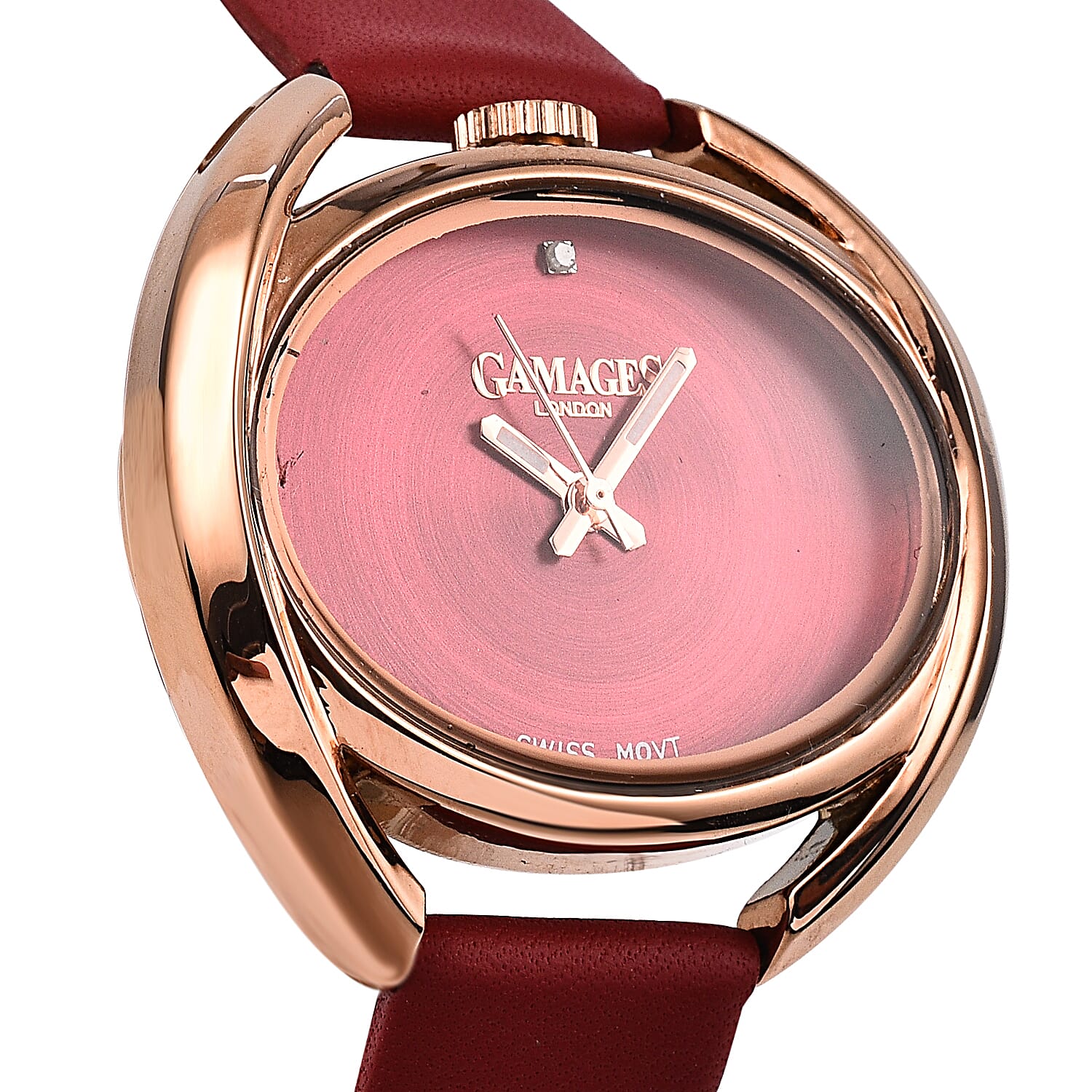 Gamages of London Gyre Diamond Swiss Quartz Movement Water Resistant Raspberry Dial   Watch in Stainless Steel - Rose Raspberry 7520146 3