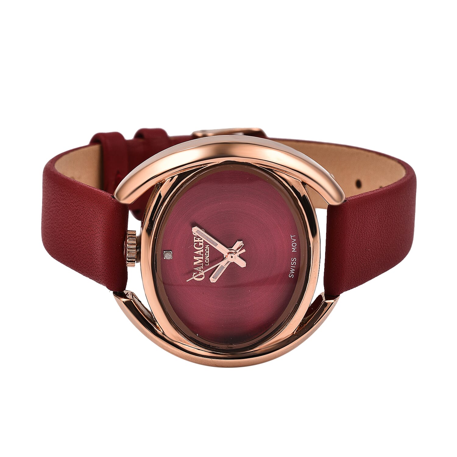 Gamages of London Gyre Diamond Swiss Quartz Movement Water Resistant Raspberry Dial   Watch in Stainless Steel - Rose Raspberry 7520146 4