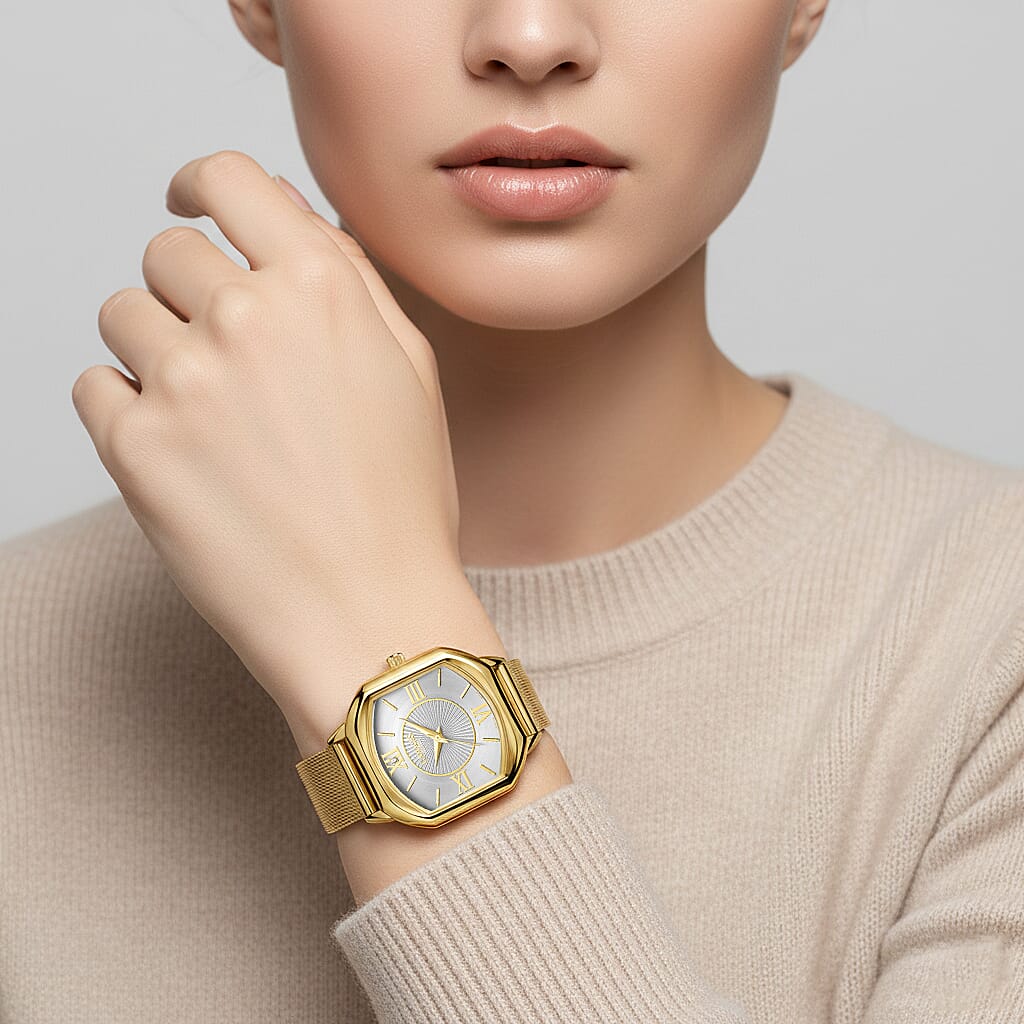 Gamages of London Ladies Countess White Dial Diamond Studded Watch with Gold Colour Mesh Bracelet 7557153 2