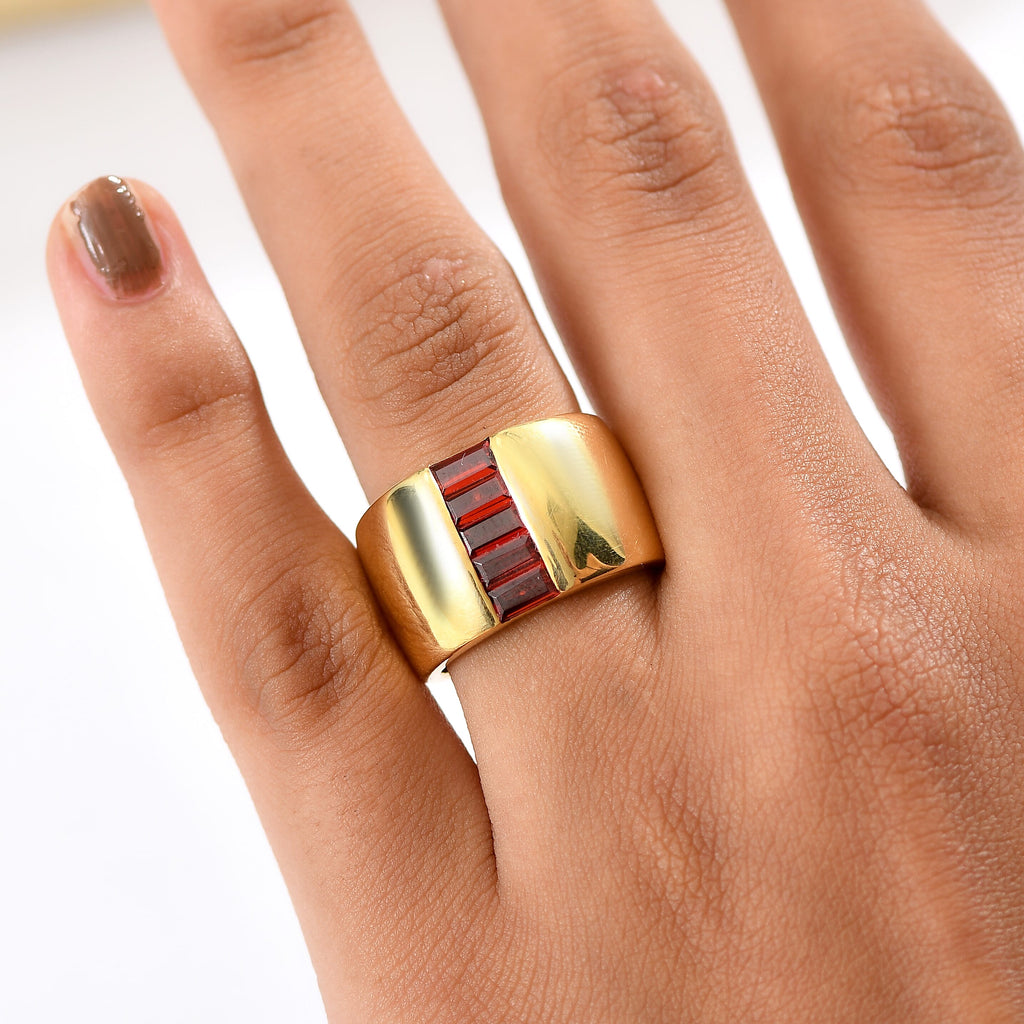 Garnet Cubic Zirconia Ring in Yellow Gold Plated 1.81 Ct.