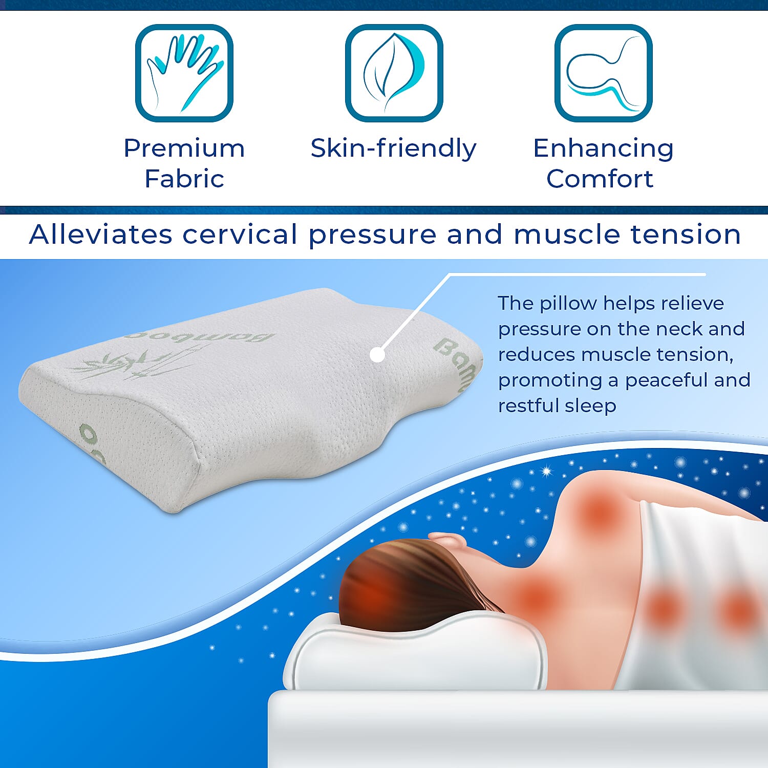 Gel Memory Foam Pillow with Bamboo Cover (Size 50x30x10 cm) - White 7210929 2