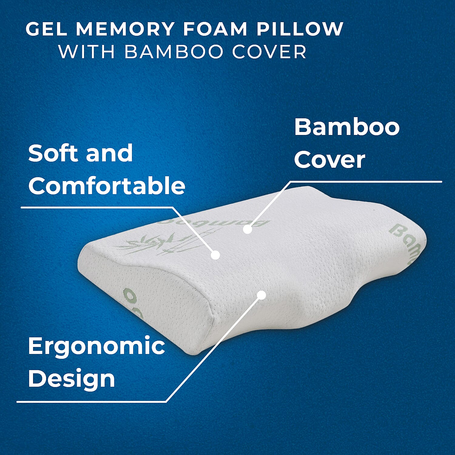 Gel Memory Foam Pillow with Bamboo Cover (Size 50x30x10 cm) - White 7210929 4