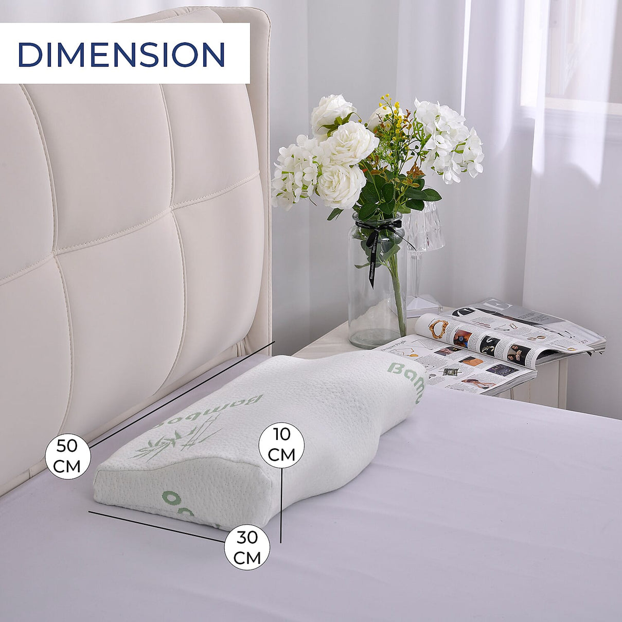 Gel Memory Foam Pillow with Bamboo Cover (Size 50x30x10 cm) - White 7210929 7