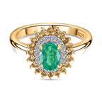 Gemfields Zambian Emerald, Yellow Sapphire & Moissanite  Ring in 18K YG Vermeil Sterling Silver 1.62 ct