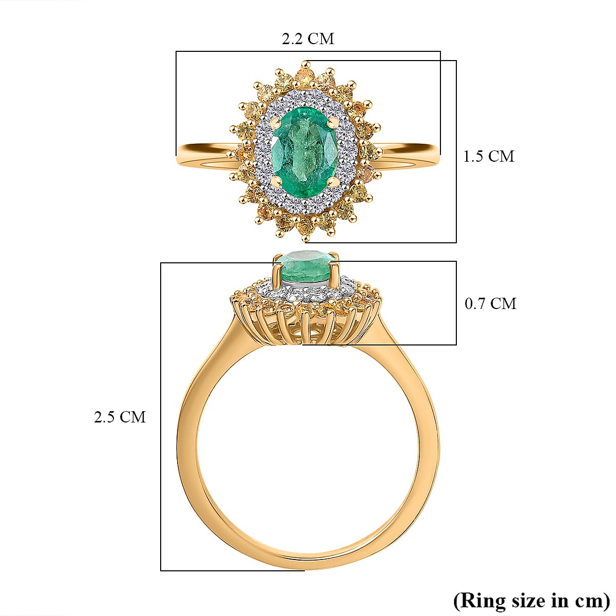 Gemfields Zambian Emerald, Yellow Sapphire and Moissanite Halo Ring in 18K Yellow Gold Vermeil Plated Sterling Silver 1.62 ct. 7954260 6