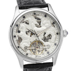 Automatic Skeleton Watch with 12 - Natural Blue Sapphires and Leather Strap 5 ATM Water Resistant
