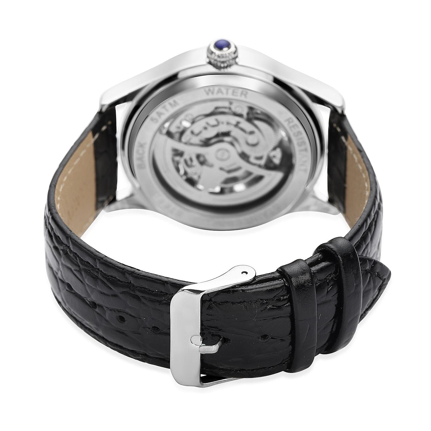Automatic Skeleton Watch with 12 - Black and Silver Sapphires and Leather Strap 5 ATM Water Resistant 8835888 6