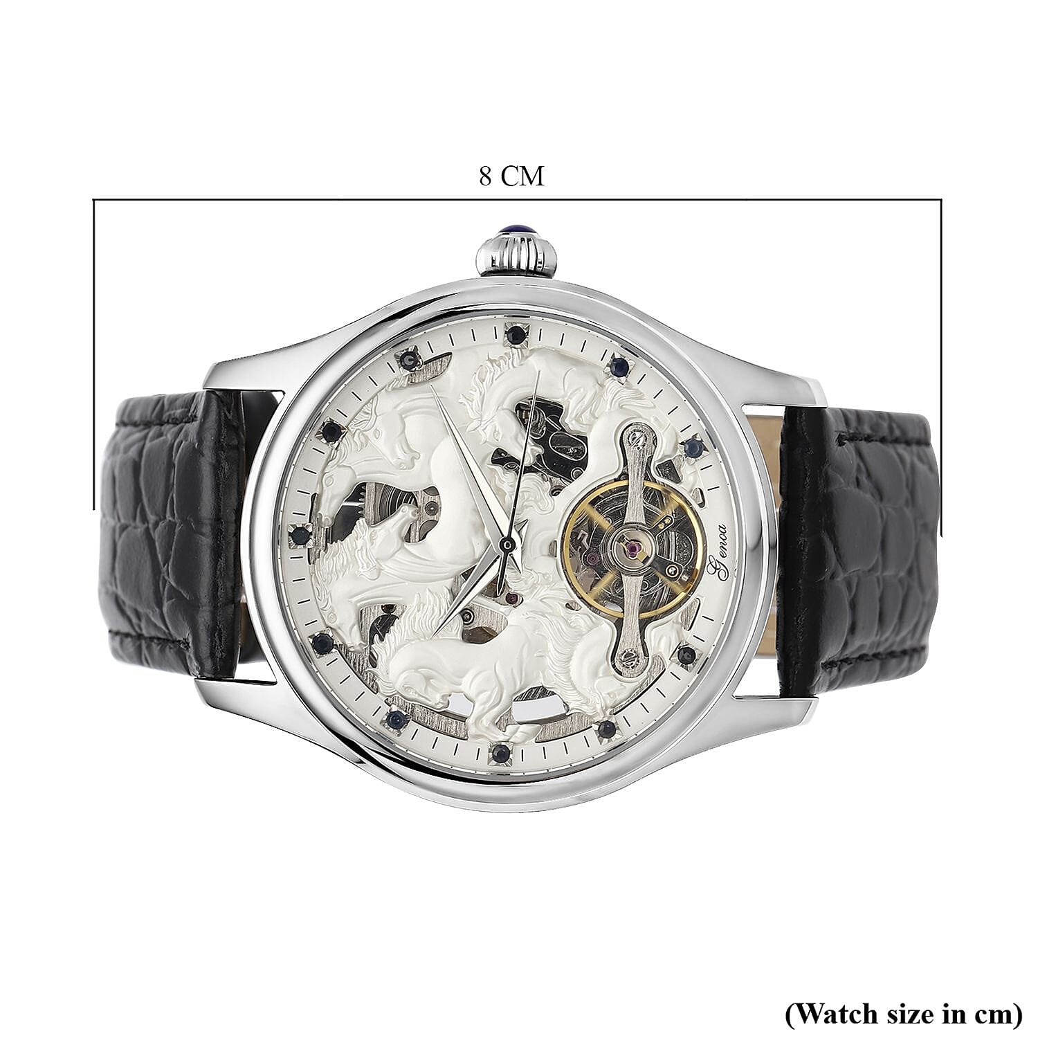 Automatic Skeleton Watch with 12 - Black and Silver Sapphires and Leather Strap 5 ATM Water Resistant 8835888 7