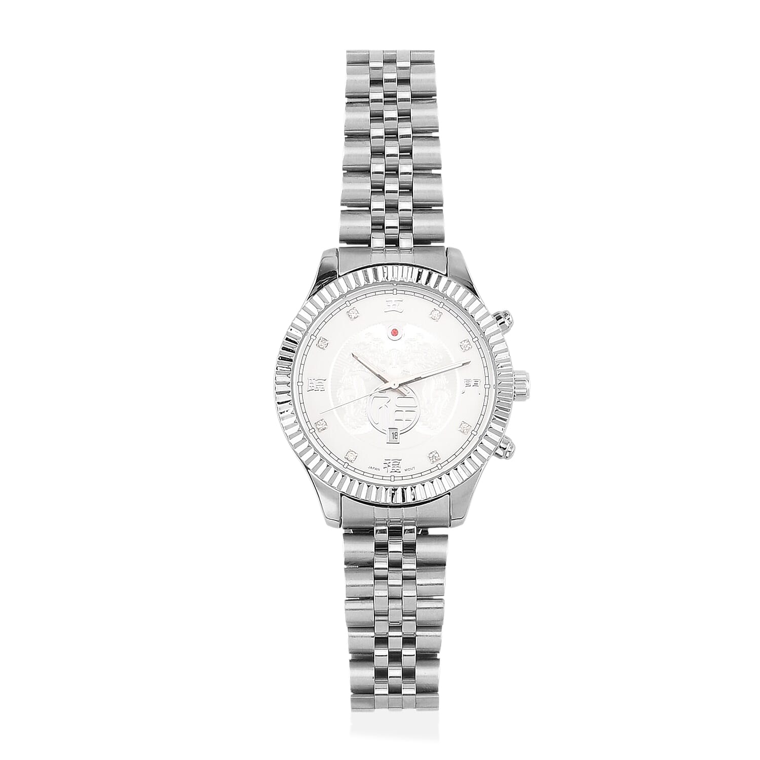 GENOA TIME V2 Miyota 2115 Quartz 3ATM WR Dragon Pattern &amp; Crystal Dial &amp; Silver Case Mens Watch with Silver Stainless Steel Strap 8376686 0