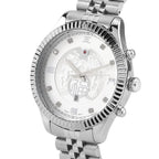 GENOA TIME V2 Miyota 2115 Quartz 3ATM WR Dragon Pattern & Crystal Dial & Silver Case Mens Watch with Silver Stainless Steel Strap