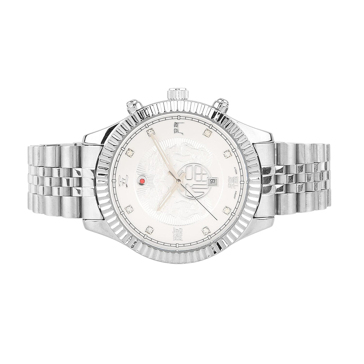 GENOA TIME V2 Miyota 2115 Quartz 3ATM WR Dragon Pattern &amp; Crystal Dial &amp; Silver Case Mens Watch with Silver Stainless Steel Strap 8376686 5