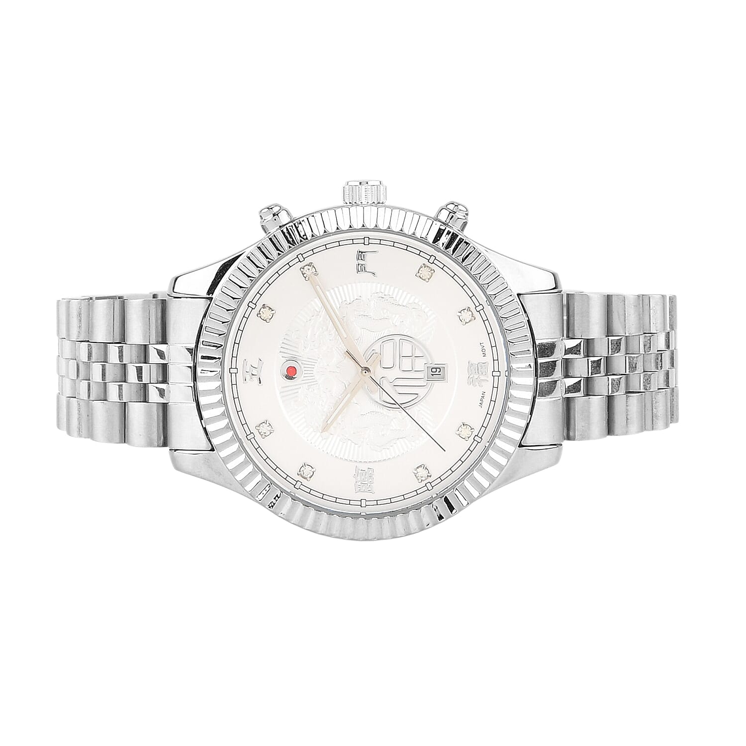 GENOA TIME V2 Miyota 2115 Quartz 3ATM WR Dragon Pattern &amp; Crystal Dial &amp; Silver Case Mens Watch with Silver Stainless Steel Strap 8376686 5