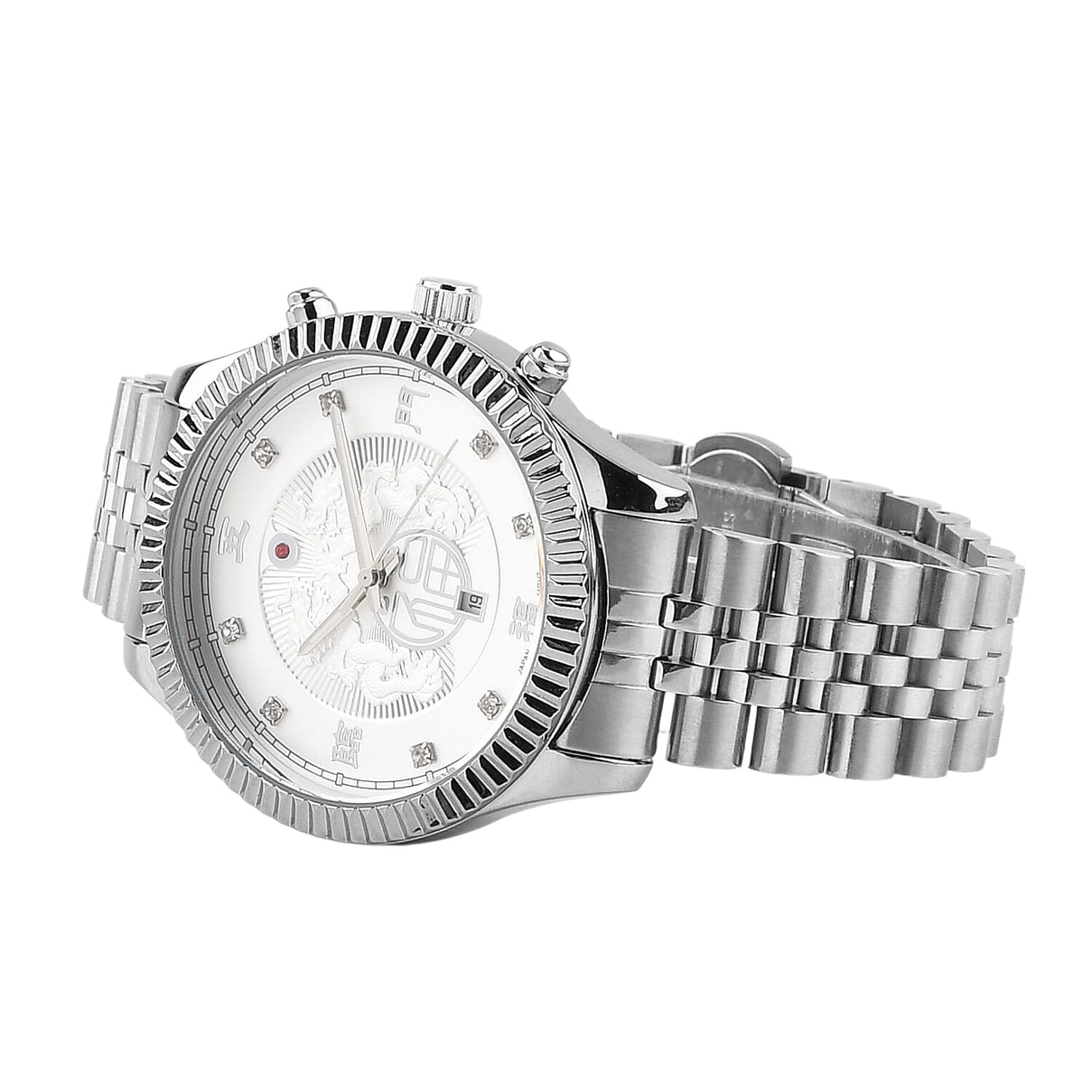 GENOA TIME V2 Miyota 2115 Quartz 3ATM WR Dragon Pattern &amp; Crystal Dial &amp; Silver Case Mens Watch with Silver Stainless Steel Strap 8376686 6