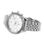 GENOA TIME V2 Miyota 2115 Quartz 3ATM WR Dragon Pattern & Crystal Dial & Silver Case Mens Watch with Silver Stainless Steel Strap