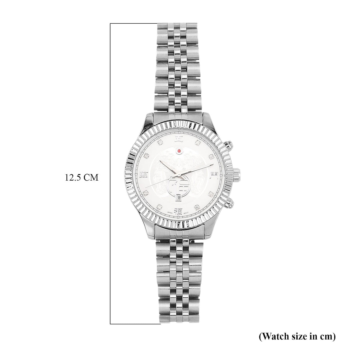 GENOA TIME V2 Miyota 2115 Quartz 3ATM WR Dragon Pattern &amp; Crystal Dial &amp; Silver Case Mens Watch with Silver Stainless Steel Strap 8376686 8