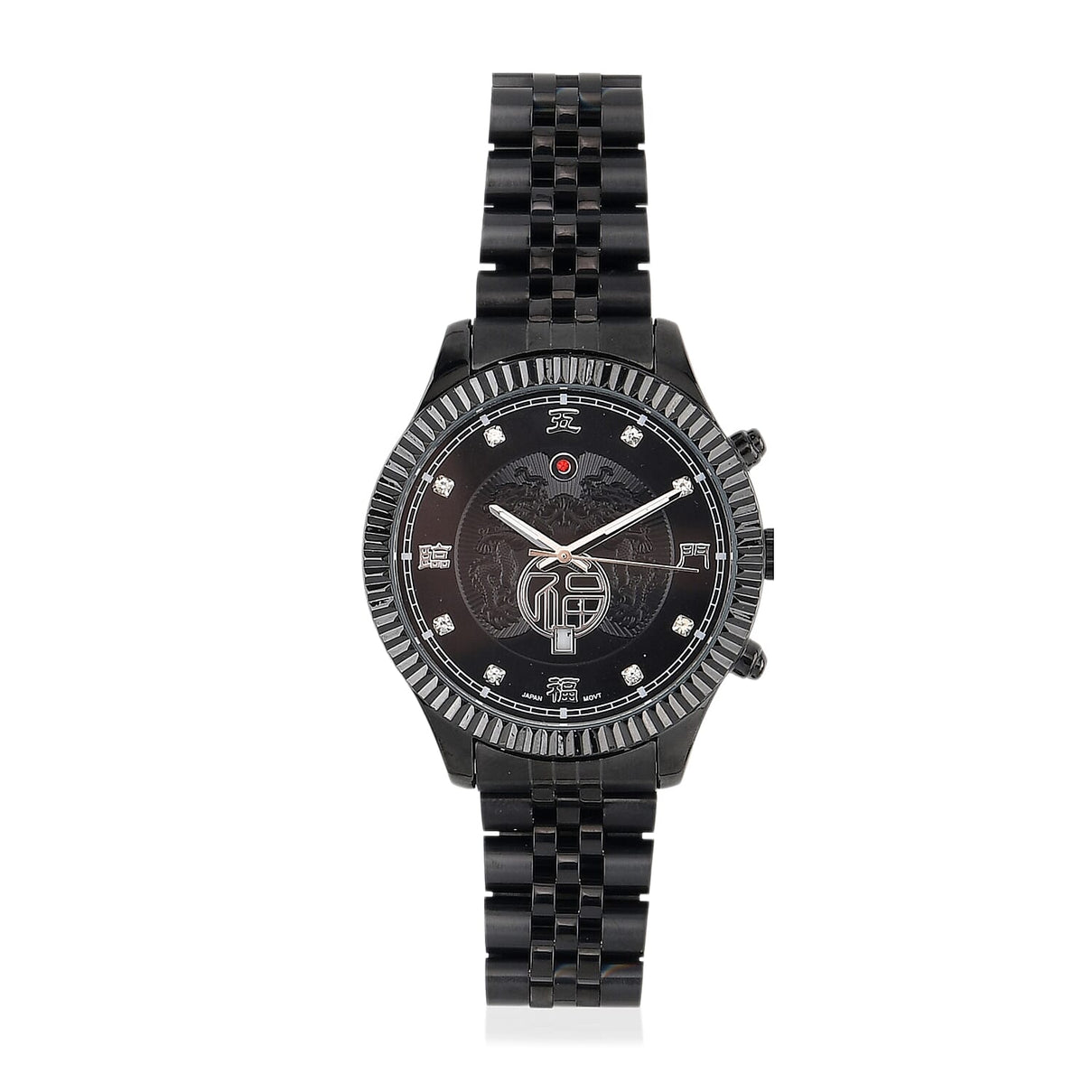 GENOA TIME V2 Miyota 2115 Quartz 3ATM WR Dragon Pattern &amp; Crystal Dial &amp; Black Case Mens Watch with Black Stainless Steel Strap V32519672 0
